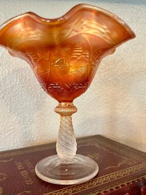 Antique Fenton Marigold Carnival Glass Compote Bowl Art Glass Next Day Ship